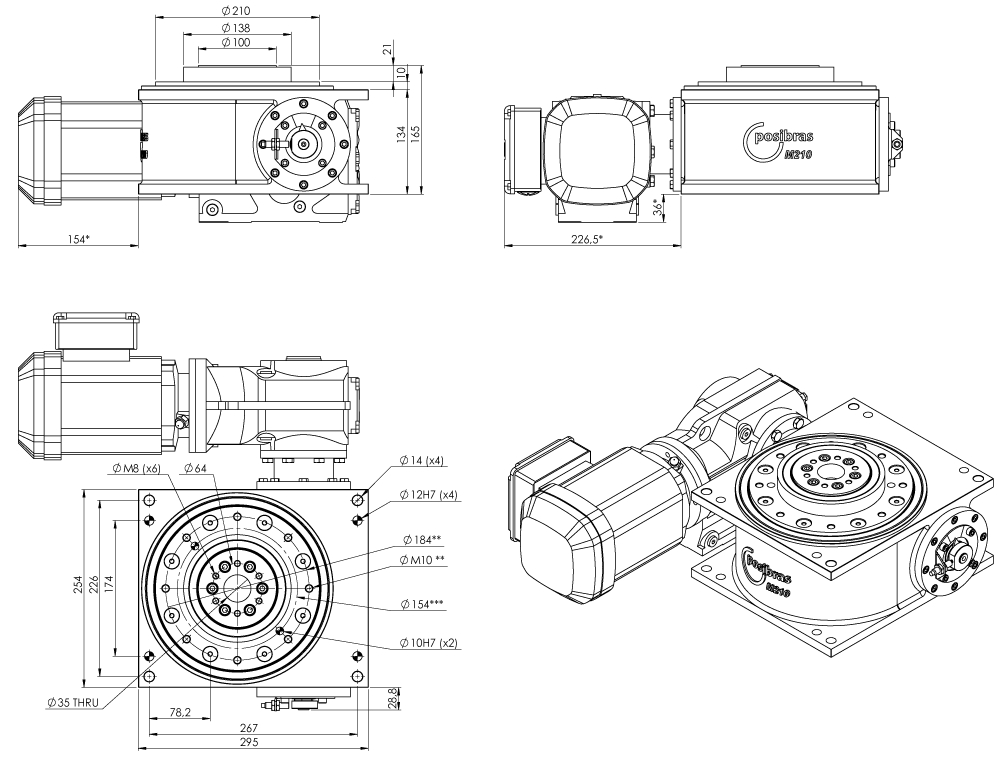 Principais dimensões da mesa indexadora M210 sistema métrico